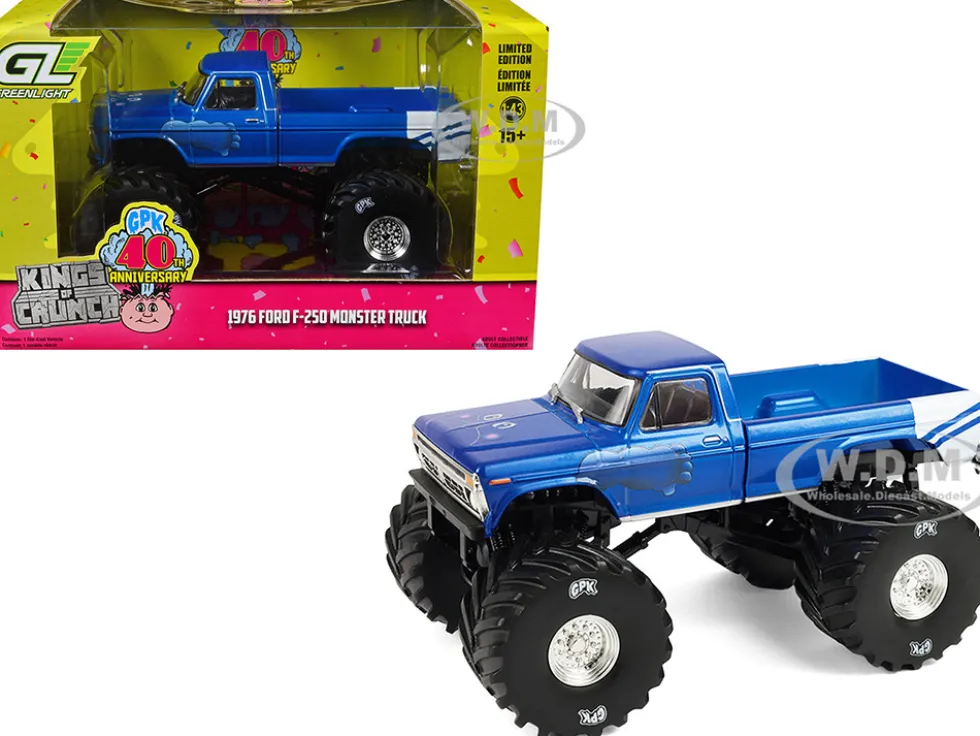 1976 Ford F-250 Monster Truck "Garbage Pail Kids 40th Anniversary - Buck Truck" Blue Metallic with Graphics "Kings of Crunch" Series 1/43 Diecast Model Car by Greenlight