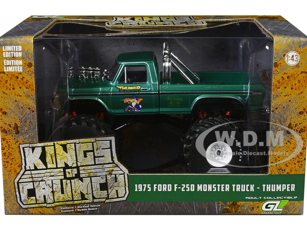 1975 Ford F-250 Monster Truck with 66-Inch Tires "Thumper" Green Metallic "Kings of Crunch" Series 1/43 Diecast Model Car by Greenlight