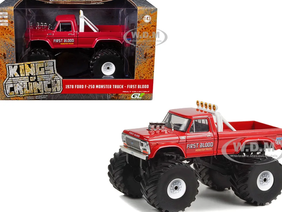 1978 Ford F-250 Monster Truck with 66-Inch Tires "First Blood" Red "Kings of Crunch" Series 1/43 Diecast Model Car by Greenlight