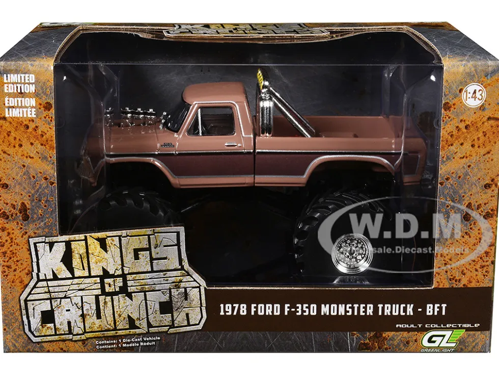 1978 Ford F-350 Monster Truck with 66-Inch Tires "BFT" Brown Two-Tone "Kings of Crunch" Series 1/43 Diecast Model Car by Greenlight