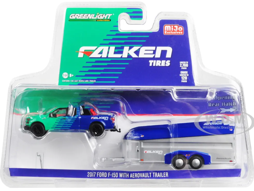 2017 Ford F-150 Pickup Truck Aerovault Trailer Falken Tires Limited Edition 2760 pieces Worldwide 1/64 Diecast Model Car Greenlight 51244