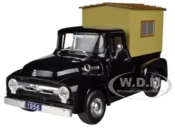 1956 Ford F-100 Pickup Truck Black with Camper 1/32 Diecast Model Car Signature Models 32395