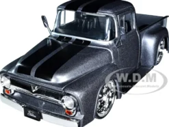 1956 Ford F-100 Pickup Truck Gray Metallic Black Stripes Just Trucks Series 1/24 Diecast Model Car Jada 34308