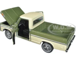 1969 Ford F-100 Pickup Truck Green and Cream 1/24 Diecast Model Car Motormax 79315