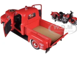 1948 Ford F-1 Pickup Truck Harley Davidson Fire With 1936 El Knucklehead Harley Davidson Motorcycle 1/24 Diecast Model Maisto 32191