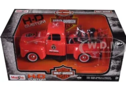 1948 Ford F-1 Pickup Truck Harley Davidson Fire With 1936 El Knucklehead Harley Davidson Motorcycle 1/24 Diecast Model Maisto 32191