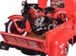 1948 Ford F-1 Pickup Truck Harley Davidson Fire With 1936 El Knucklehead Harley Davidson Motorcycle 1/24 Diecast Model Maisto 32191