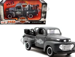 1948 Ford F-1 Pickup Truck 1942 Harley-Davidson WLA Flathead Motorcycle Matt Dark Gray Harley-Davidson Custom 1/24 Diecast Models Maisto 32185