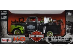 1948 Ford F-1 Pickup Truck Harley Davidson With 1948 FL Panhead Motorcycle Black/Green 1/24 Maisto 32171