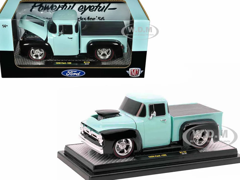 1956 Ford F-100 Pickup Truck Light Blue and Black Limited Edition to 6250 pieces Worldwide 1/24 Diecast Model Car by M2 Machines