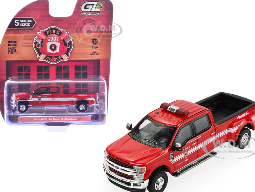 2018 Ford F-350 Pickup Truck "Los Angeles Fire Department" Red with White Stripes "Fire & Rescue" Series #5 1/64 Diecast Model Car by Greenlight