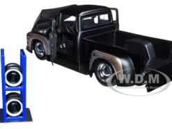 1956 Ford F-100 Pickup Truck Matt Black Champagne with Flames Extra Wheels Just Trucks Series 1/24 Diecast Model Car Jada 34026