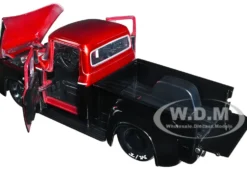 1956 Ford F 100 Pickup Truck Mickey Thompson Performance Tires & Wheels Black and Red Metallic Just Trucks Series 1/24 Diecast Model Car Jada 34306
