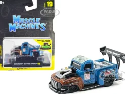 1949 Ford F1 Pickup Truck #128 Old Smokey Blue and Brown Weathered 1/64 Diecast Model Car Muscle Machines 15559BL