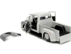 1956 Ford F-100 Pickup Truck Tan and Gray Metallic and Guile Diecast Figure Street Fighter Video Game Anime Hollywood Rides Series 1/24 Diecast Model Car Jada 34373