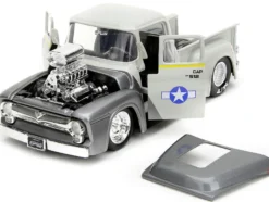 1956 Ford F-100 Pickup Truck Tan and Gray Metallic and Guile Diecast Figure Street Fighter Video Game Anime Hollywood Rides Series 1/24 Diecast Model Car Jada 34373