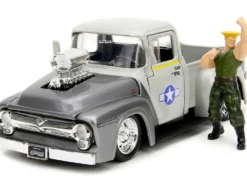 1956 Ford F-100 Pickup Truck Tan and Gray Metallic and Guile Diecast Figure Street Fighter Video Game Anime Hollywood Rides Series 1/24 Diecast Model Car Jada 34373