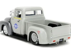 1956 Ford F-100 Pickup Truck Tan and Gray Metallic and Guile Diecast Figure Street Fighter Video Game Anime Hollywood Rides Series 1/24 Diecast Model Car Jada 34373