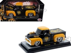 1956 Ford F-100 Pickup Truck "Throttle" Black with Brown Top and Fenders with Graphics Limited Edition to 6250 pieces Worldwide 1/24 Diecast Model Car by M2 Machines
