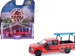 2015 Ford F-150 Pickup Truck with Ladder Rack Red with Black Stripes "Down on the Farm" Series 11 1/64 Diecast Model by Greenlight