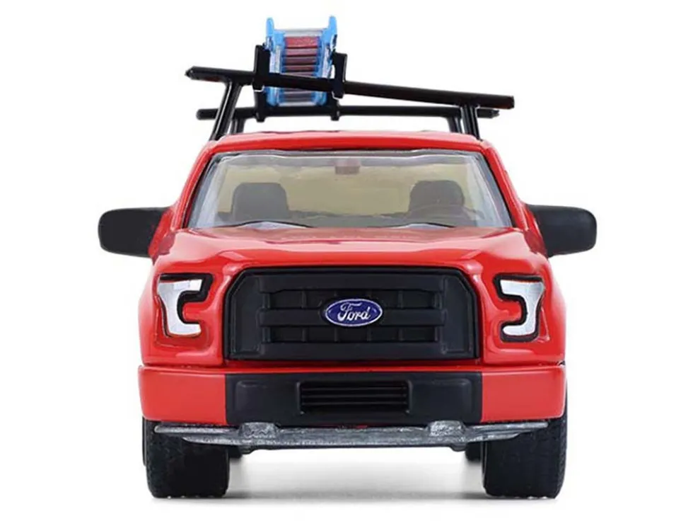 2015 Ford F-150 Pickup Truck with Ladder Rack Red with Black Stripes "Down on the Farm" Series 11 1/64 Diecast Model by Greenlight