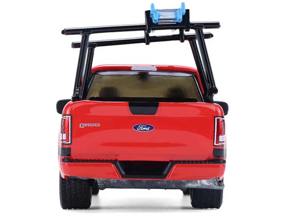 2015 Ford F-150 Pickup Truck with Ladder Rack Red with Black Stripes "Down on the Farm" Series 11 1/64 Diecast Model by Greenlight