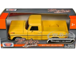 1972 Ford F 100 Pickup Truck Yellow Timeless Legends Series 1/24 Diecast Model Car Motormax 79384Y