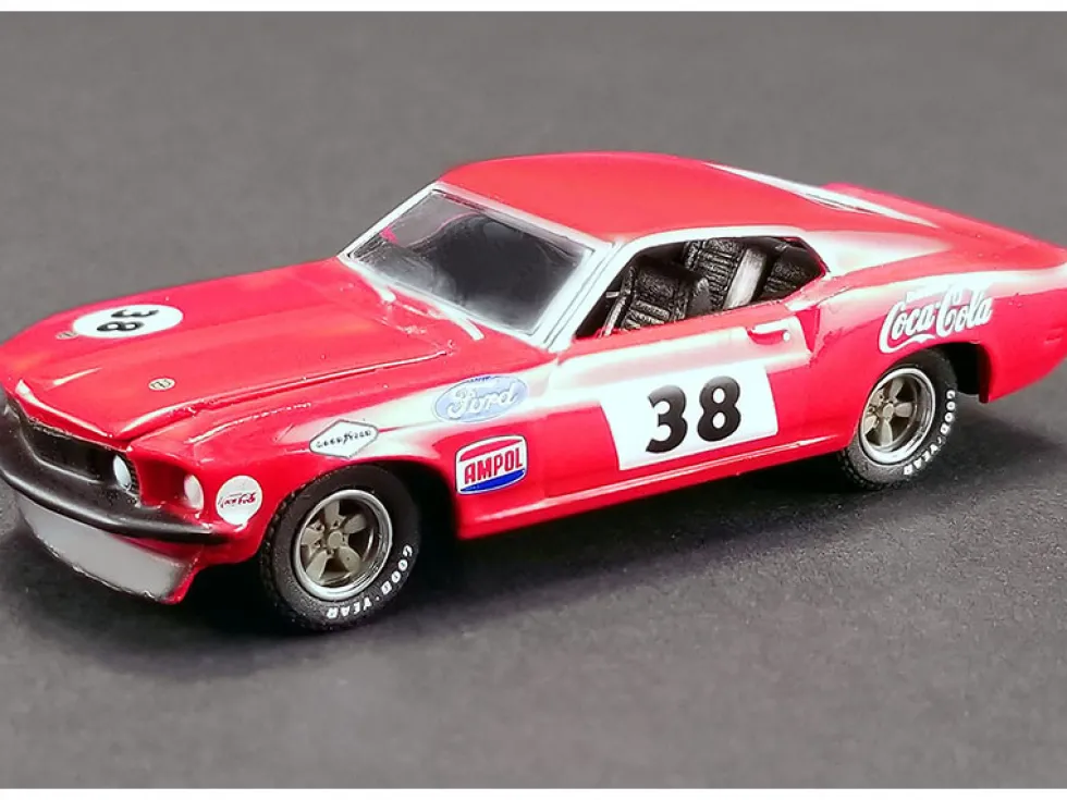 Ford F-350 Ramp Truck #38 Red White 1969 Ford Mustang Trans Am #38 Red Coca-Cola Allan Moffat Racing DDA Collectibles Series ACME Exclusive 1/64 Diecast Model Cars Greenlight ACME 51269