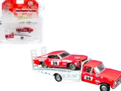 Ford F-350 Ramp Truck #38 Red White 1969 Ford Mustang Trans Am #38 Red Coca-Cola Allan Moffat Racing DDA Collectibles Series ACME Exclusive 1/64 Diecast Model Cars Greenlight ACME 51269