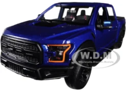 2017 Ford F-150 Raptor Pickup Truck Blue Black Wheels 1/27 Diecast Model Car Motormax 79344