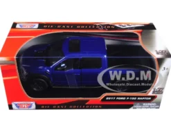 2017 Ford F-150 Raptor Pickup Truck Blue Black Wheels 1/27 Diecast Model Car Motormax 79344