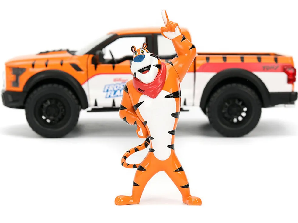 2017 Ford F-150 Raptor Pickup Truck "Frosted Flakes" Orange with Graphics and Tony the Tiger Diecast Figure "Hollywood Rides" Series 1/24 Diecast Model by Jada