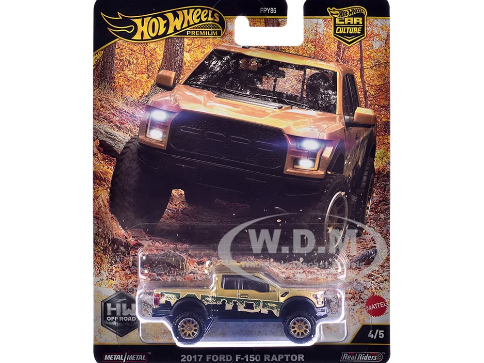 2017 Ford F-150 Raptor Pickup Truck Gold Metallic with Graphics "HW Off Road" Series Diecast Model Car by Hot Wheels