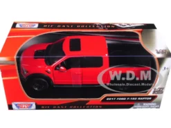2017 Ford F-150 Raptor Pickup Truck Red Black Wheels 1/27 Diecast Model Car Motormax 79344