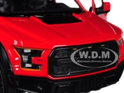 2017 Ford F-150 Raptor Pickup Truck Red Black Wheels 1/27 Diecast Model Car Motormax 79344