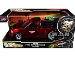 Ford F-150 SVT Lightning Pickup Truck Red Color Brush Finish "The Fast and the Furious" (2001) Movie "25 Years of Fast & Furious" Series 1/24 Diecast Model Car by Jada