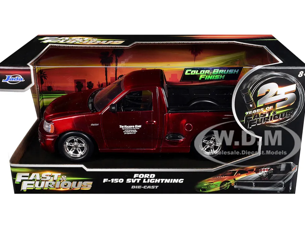 Ford F-150 SVT Lightning Pickup Truck Red Color Brush Finish "The Fast and the Furious" (2001) Movie "25 Years of Fast & Furious" Series 1/24 Diecast Model Car by Jada