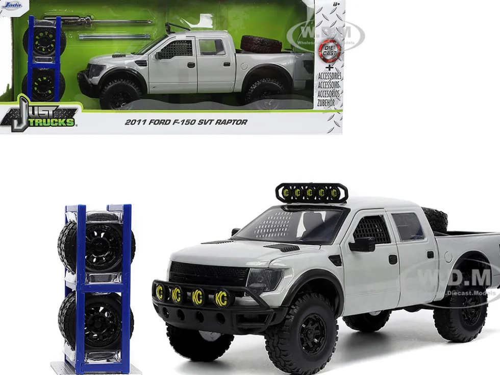 2011 Ford F-150 SVT Raptor Pickup Truck Light Gray with Extra Wheels "Just Trucks" Series 1/24 Diecast Model Car by Jada