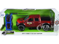 2011 Ford F-150 SVT Raptor Pickup Truck Candy Red Metallic Mickey Thompson Tires & Wheels Extra Wheels Just Trucks Series 1/24 Diecast Model Car Jada 33854