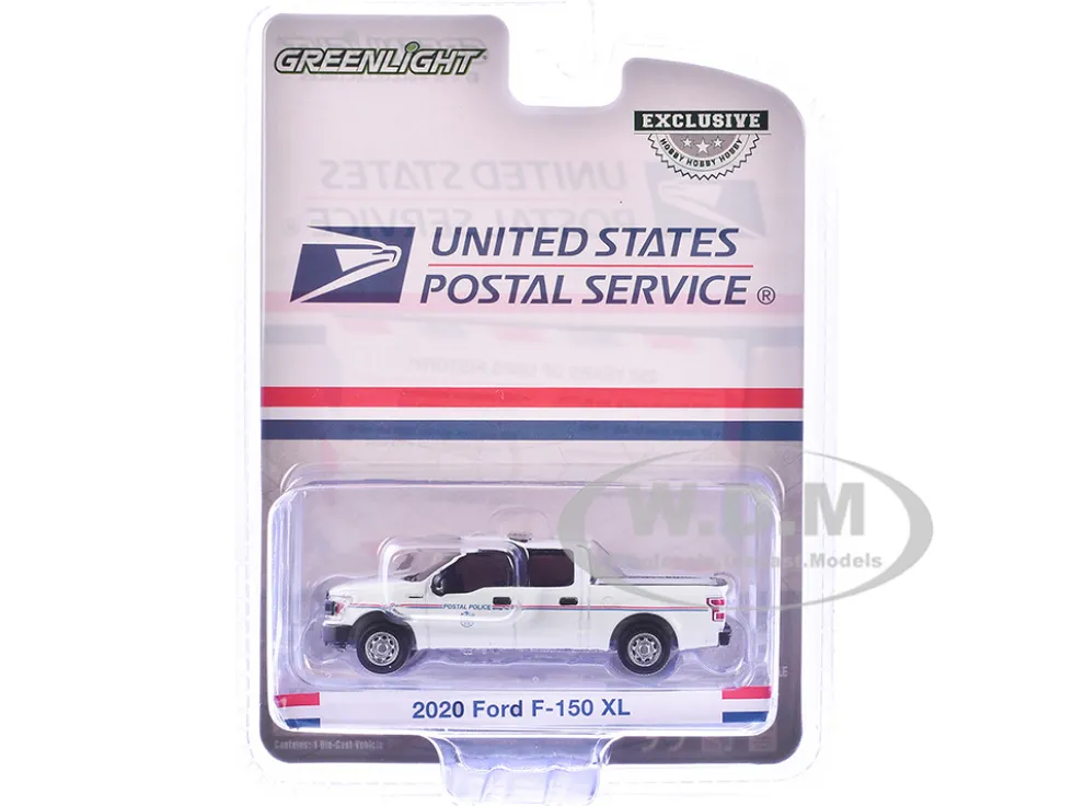 2020 Ford F-150 XL Pickup Truck "United States Postal Service (USPS) Postal Police" White with Red and Blue Stripes "Hobby Exclusive" Series 1/64 Diecast Model Car by Greenlight