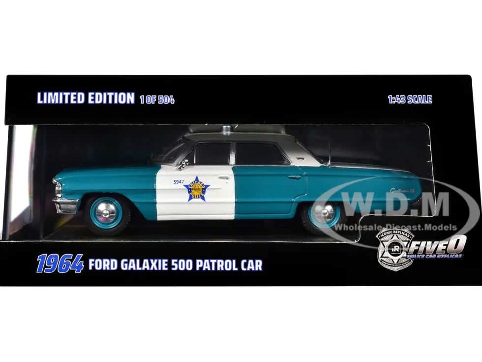 1964 Ford Galaxie 500 Police Car "Chicago Police Department" Blue and White "Five0" Series Limited Edition to 504 pieces Worldwide 1/43 Diecast Model by Iconic Replicas