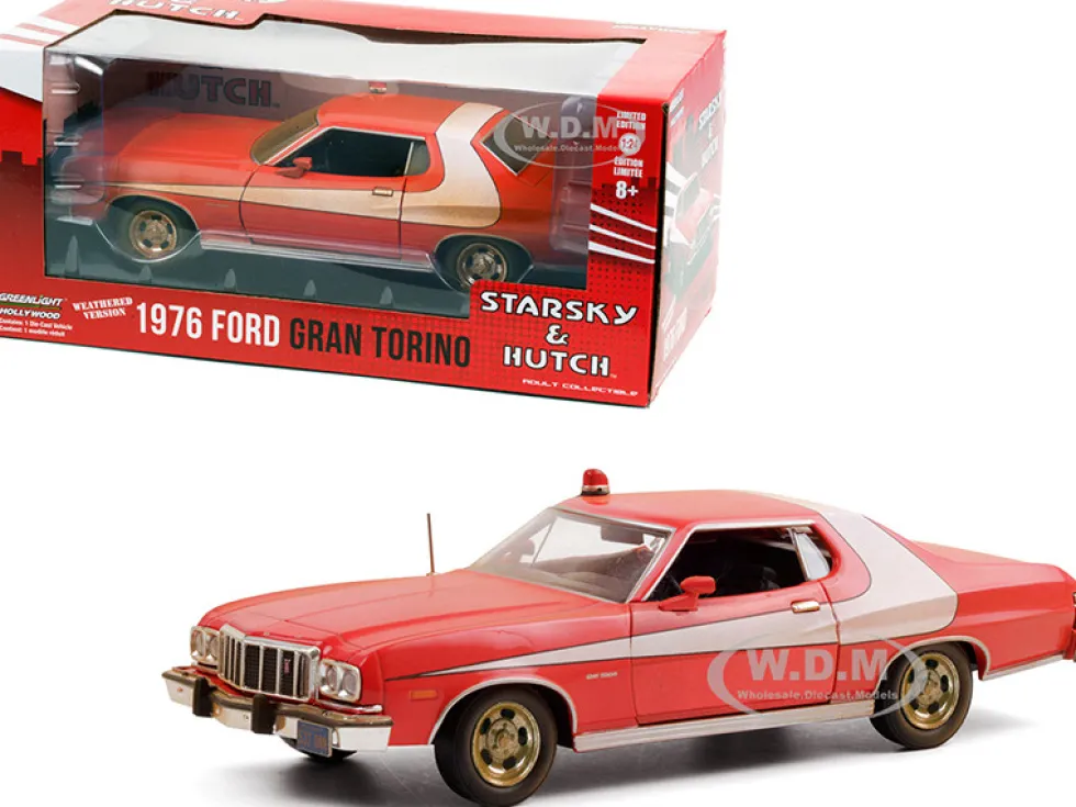 1976 Ford Gran Torino Red White Stripe Weathered Version Starsky and Hutch 1975 1979 TV Series 1/24 Diecast Model Car Greenlight 84121