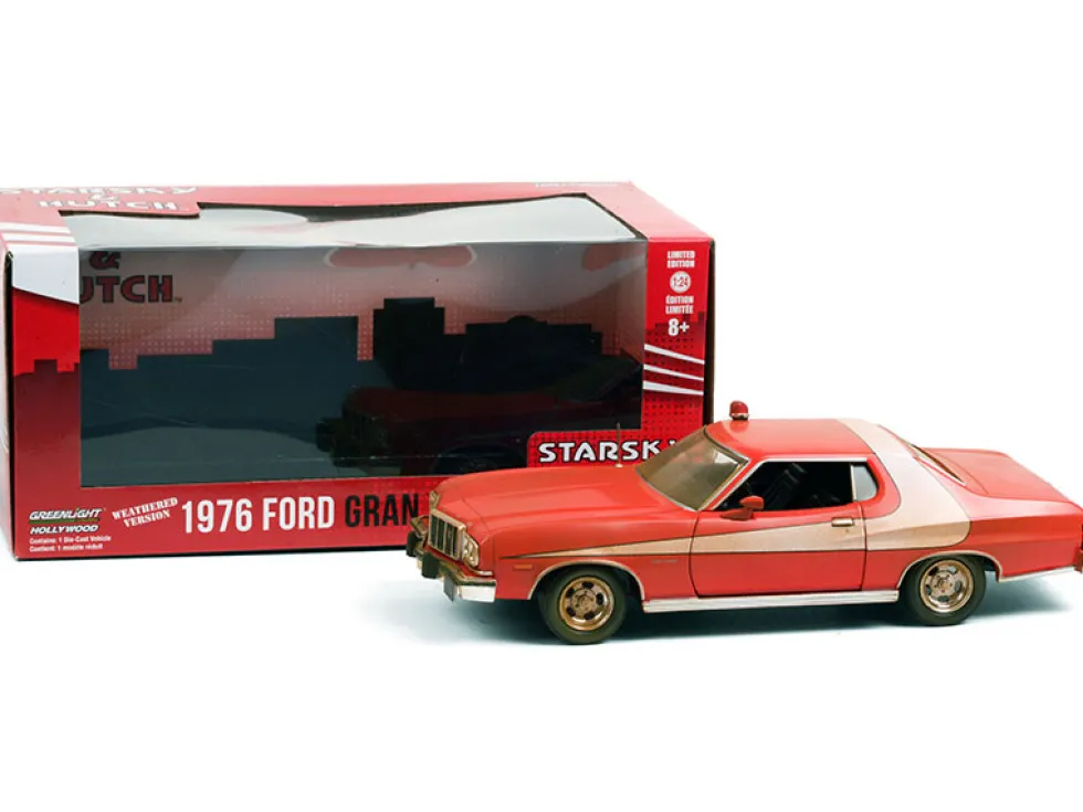 1976 Ford Gran Torino Red White Stripe Weathered Version Starsky and Hutch 1975 1979 TV Series 1/24 Diecast Model Car Greenlight 84121