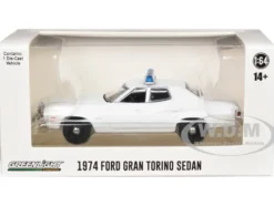 1974-1976 Ford Gran Torino Sedan Police Car White with Light Bar "Hot Pursuit - Hobby Exclusive" Series 1/64 Diecast Model Car by Greenlight