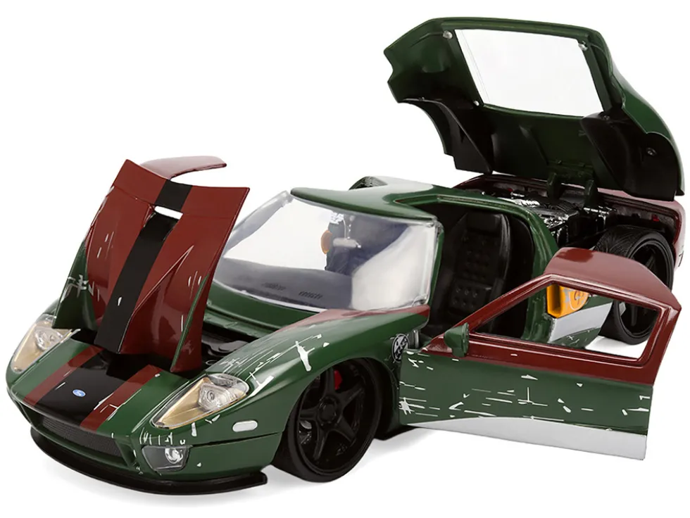 2005 Ford GT Green (Weathered) with Graphics and Boba Fett Figure "Star Wars" Franchise "Hollywood Rides" Series 1/24 Diecast Model Car by Jada
