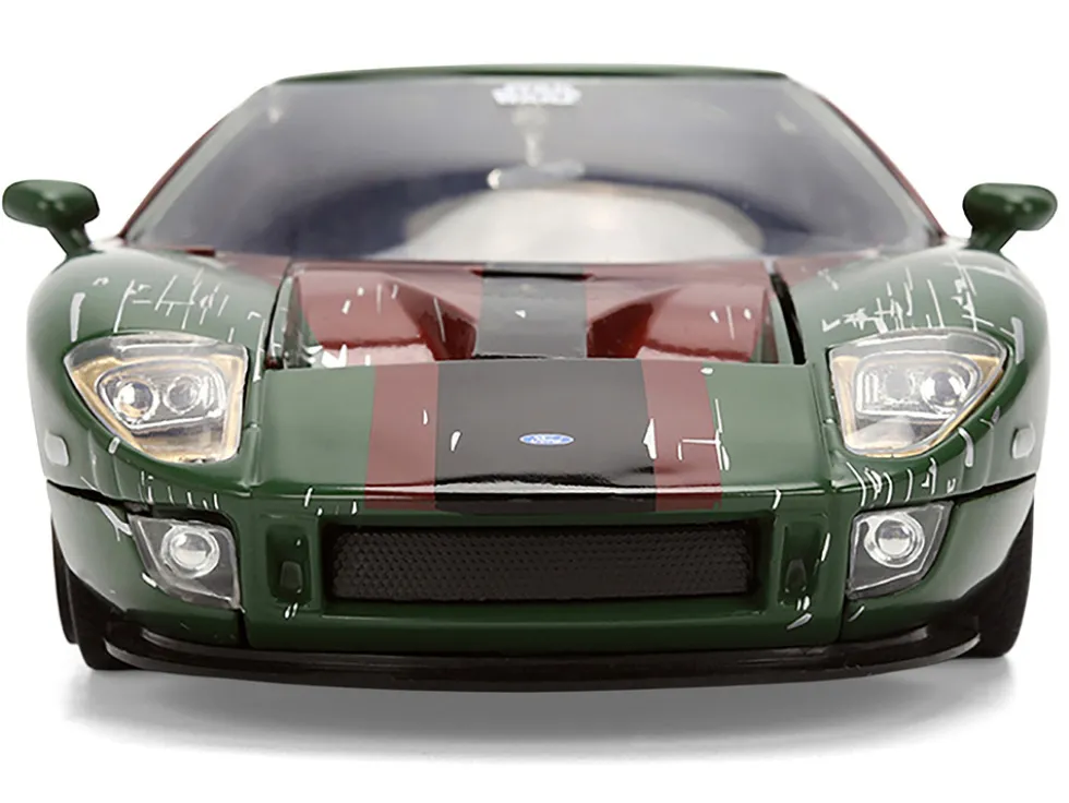 2005 Ford GT Green (Weathered) with Graphics and Boba Fett Figure "Star Wars" Franchise "Hollywood Rides" Series 1/24 Diecast Model Car by Jada