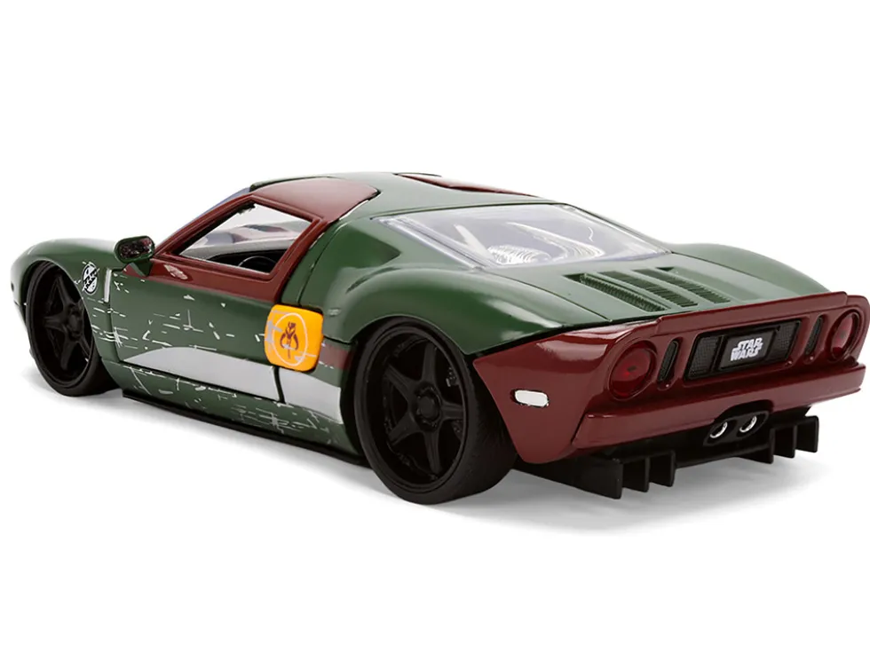 2005 Ford GT Green (Weathered) with Graphics and Boba Fett Figure "Star Wars" Franchise "Hollywood Rides" Series 1/24 Diecast Model Car by Jada