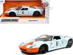 2005 Ford GT #6 "Gulf Oil" Light Blue with Orange Stripes "Hyper-Spec" Series 1/24 Diecast Model Car by Jada