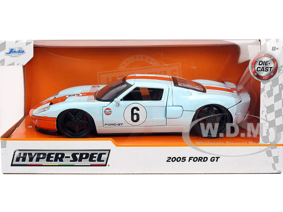 2005 Ford GT #6 "Gulf Oil" Light Blue with Orange Stripes "Hyper-Spec" Series 1/24 Diecast Model Car by Jada