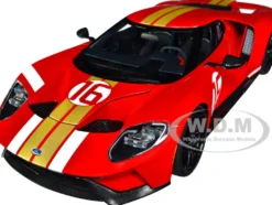 Ford GT Heritage Edition #16 Alan Mann Red Metallic with Gold Stripes 1/18 Model Car Autoart 72927